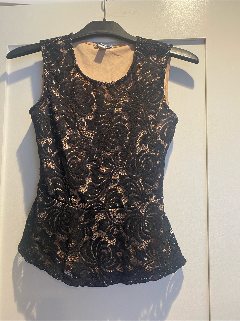 Another Story Black Lace Peplum Tank Top with Nude Lining  Size L